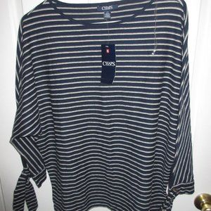 Chaps brand new navy blue and white striped shirt three-quarter sleeve size L